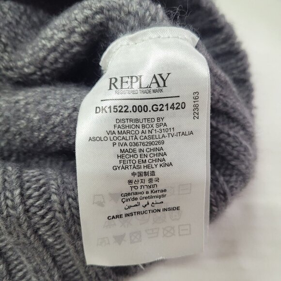 Replay Sweater Womens M Grey Chunky Cowlneck Wool Blend Boxy Tunic Ski Lodge - Picture 7 of 12